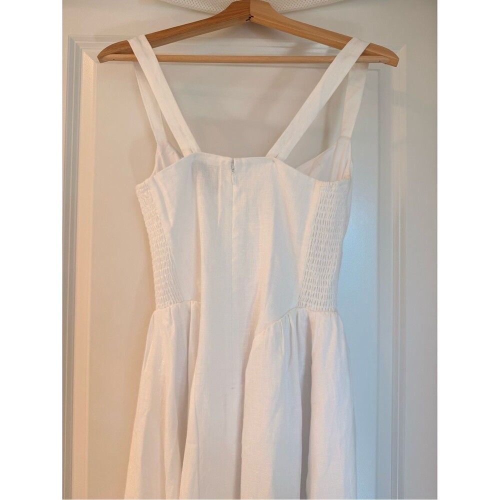 NWOT Reformation White Birdie Linen Dress , Sweetheart Midi Dress with Pockets - Picture 15 of 16